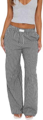 Women's Elastic Striped Wide Leg Casual Pants with Aesthetic Loose fit and Pockets Y2K Pants