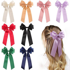 VOBOBE Hair Bow Clip, 8Pcs Big Satin Layered Hair Accessories for Women Girls, 8 Inch Barrette Hair Clip, Long Black Ribbon Bows, French Style, 8 Count