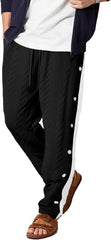 Mens Tear Away Pants Jacquard Snap Button Down Elastic Waist Drawstring Post Surgery Recovery Sweatpants