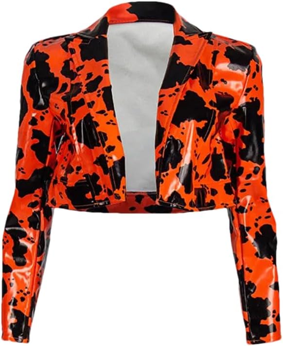 Women Faux PU Leather Jacket Women Notched Cropped Loose Jackets Outwear