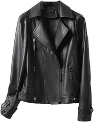 Winter Sheepskin Jackets For Women Vintage Leather Coats Zip Up Turn-Down Collar Ladies Slim Leather Jacket