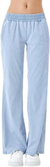 Women's High Waisted Stretchy Jeans Lightweight Elastic Waist Sports Fitness Casual Straight Leg Denim Jeans