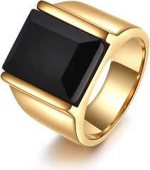Men's Stainless Steel Vintage Square Gem Rings Gold and Silver Fashion Ring Party Wedding Gift For Men