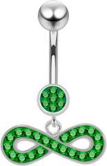Multi Crystal Gemstone Stylish Round and Infinity Sign Dangling Design 925 Sterling Silver with Stainless Steel Belly Ring - Belly Button jewelry - Navel jewelry