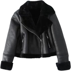 Women's Leather Jacket Warm Casual Street Retro Solid Color Comfortable Loose Thick Coat