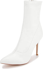 CAMSSOO Women's Ankle Boots Stiletto High Heels Boots Sexy Pointed Toe Side Zipper Sock Boots Comfy Mid Calf Booties