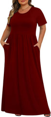 Tencede Womens Plus Size Maxi Dresses Summer 2025 Casual Short Sleeve with Pockets Long Dress 1X-5X