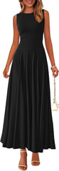 PRETTYGARDEN Womens Summer Dresses 2025 Casual Sleeveless Crewneck Aline Maxi Dress Stretch Tank Flowy Long Dresses