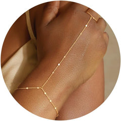 CHESKY 14k Gold Plated Hand Chain Bracelet for Women Trendy, Dainty Ring Bracelets Hand Chain Finger Nail Bracelet Simple Gold Hand Jewelry for Women Gifts