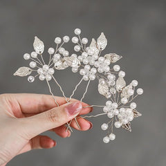 Heread Crystal Bride Wedding Hair Pins Rhinstones Bridal Hair Accessories Head Piece for Women and Girls (Pack of 3) (A Silver)