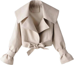 Autumn Women's PU Leather Jacket with Turn-Down Collar and Belt Closure