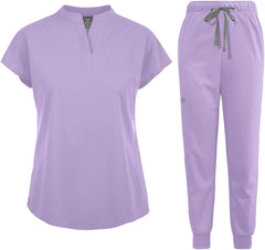niaahinn Scrubs Set for Women Nurse Uniform Jogger Suit Stretch Top & Pants with Multi Pocket for Nurse Esthetician Workwear