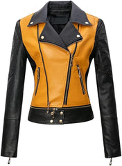 Women's Spring Fashion PU Leather Motorcycle Jacket Biker Style Zipper Coat Moto Outerwear