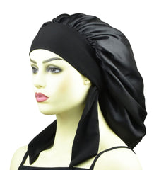 White Satin Bonnets for Sleeping Women Braids Long Hair Cover Silk Hair Bonnet Night Caps XL Large Satin Sleep Cap with Tie