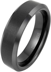 King's Cross Engraved Modern Minimalist Black Brushed Satin Finish 4mm/6mm/8mm Tungsten Carbide Band Ring w/ Beveled Edges & Comfort Fit Inner Band.