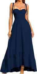 GLNEGE Women's Summer Spaghetti Strap Maxi Wedding Guest Dress Smocked Ruffle Tea Party Dresses Flowy A Line Sundress