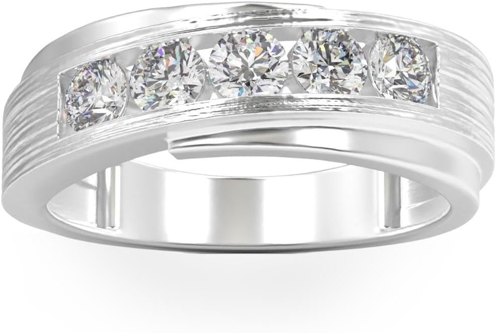 Pompeii 1Ct Lab Grown Diamond Men's Ring Brushed Wedding Band White Rose or Yellow Gold (G/H,VS1-VS2)