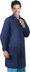 AMZ Medical Supply Dark Blue Disposable Lab Coats for Adults, Large. Pack of 10 Disposable Lab Coat Knee Length. Durable Polypropylene 35 GSM Medical PPE Coat with Elastic Wrist, Loop Fastener