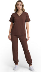 Scrubs for Women Set, Stretchy V-Neck Top & Jogger Pants with Multi-Pocket Yoga Waistband