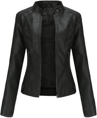 Women Spring Short Faux Leather Jacket Solid Color Slim Fit Jacket Fashionable Motorcycle Biker Jackets