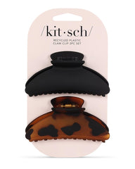 Kitsch Medium Hair Clips for Women, Strong Hold, Recycled Plastic Claw Clips for Thick Hair | Great for Updo, Half Up Hairstyle - 2pcs, Black and Tort