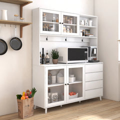 GDFStudio - Luttrell Modern 74.80" Tall Freestanding Kitchen Hutch Cabinet with Drawers and Microwave Shelf