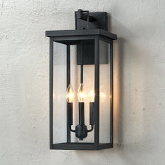 Forti 3-Light Large Black Outdoor Wall Sconce Lantern Light - 22.5in H