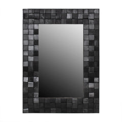 Recycled Acacia Mosaic Wood Black Rectangular Mirror by East at Main