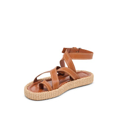 Dolce Vita Roxie Leather and Raffia Platform Sandal