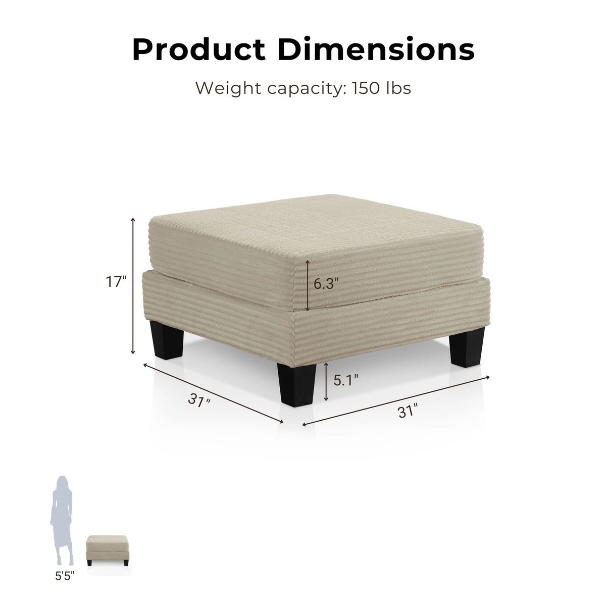 Furniture of America Xenia Modern Chenille Ottoman with Storage