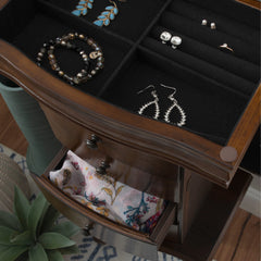 Linon Serena Mirrored Walnut Standing Jewelry Armoire