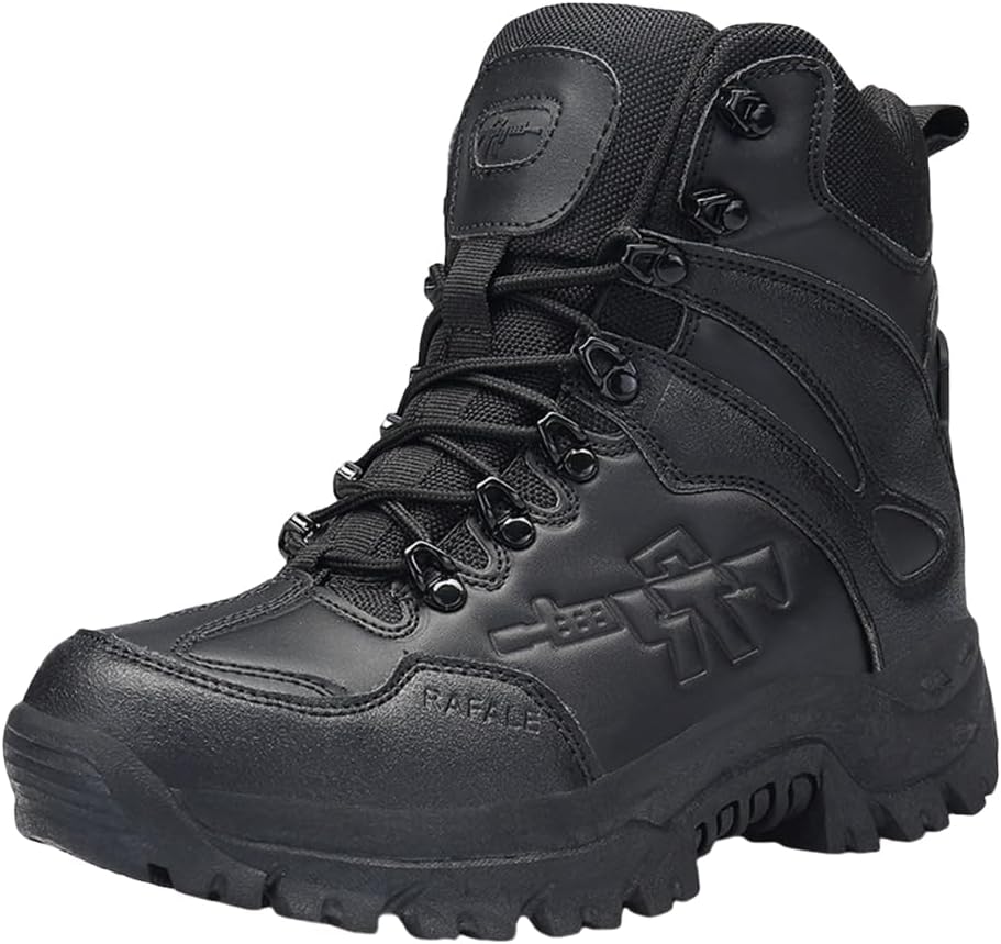EinPlus Men's Tactical Ankle Boots: Side Zipper Military Work Boots, Hook & Loop Closure