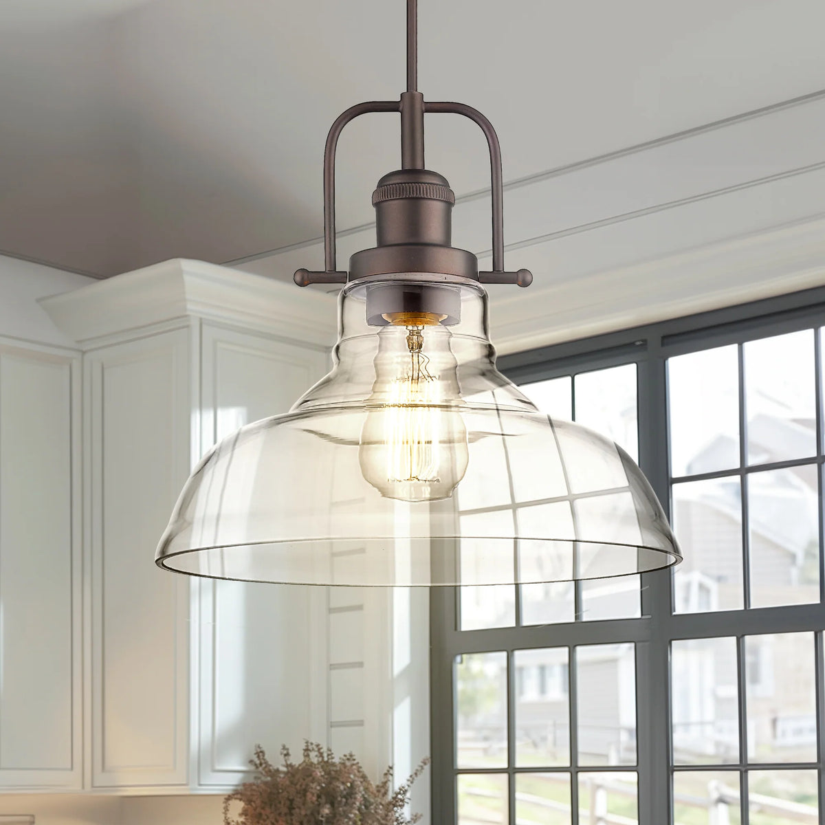 Clear Glass Dome Pendant Light Farmhouse Style