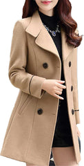 Maiyifu-GJ Women's Winter Long Wool Blend Trench Coat Notched Lapel Double Breasted Pea Coats Business Casual Jacket Overcoat