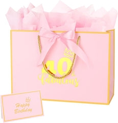 Dimetey 12.6Inch 50th Birthday Gift Bag with gift Card and Tissue Paper for Men Women's 50th Birthday Supplies (White 50th)