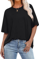 OFEEFAN Summer Tops for Women 2025 Short Sleeve Shirts Dressy Casual Crew Neck Tshirts Fashion