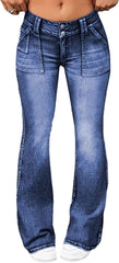 Women's Vintage High Waisted Flare Jeans Y2K Stretchy Slim Boyfriend Wide Leg Denim Pants