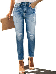 Allimy Women's High Rise Skinny Stretch Ripped Jeans High Waisted Destroyed Denim Pants
