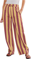 Women's Wide Leg Palazzo Pants, Striped Pattern, Low Waist with Pockets, Multiple Colors