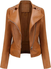 Women'S Punk Rock Leather Jacket Casual Slim Motorcycle Street Black Jacket Outerwear
