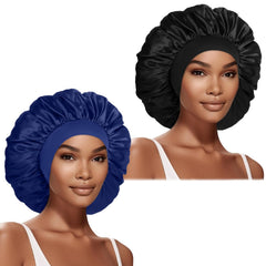 Extra Large Satin Bonnet Hair Cap, 17inches Silk Bonnet for Sleeping, Jumbo Silk Sleep Cap for Women Braids Curly Hair Locs 1Pcs (Black)