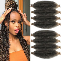 8 Packs Pre-Separated Springy Afro Twist Hair Suitable for Damaged Soft Locs Synthetic Marley Twist Braiding Hair (18 inches, 1B)