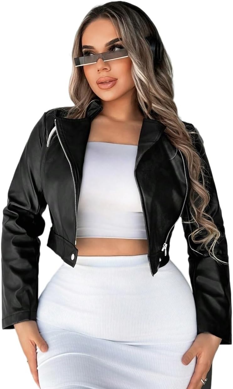 Women 2024 Fall Winter jackets Long Sleeve Zip Up PU Leather Jacket