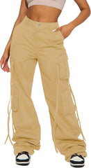 Women Y2k High Waisted Straight Leg Relaxed Fit Cargo Pants with 6 Pockets Streetwear Concert Dance Outfit