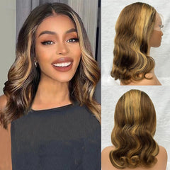 Douyin Bob Wig Human Hair 13x4 Frontal Lace Wig 14 Inch Body Wave 180% Density HD Lace Front Wigs Human Hair Pre Plucked Bob Wigs for Women (14 inch, Natural Black)