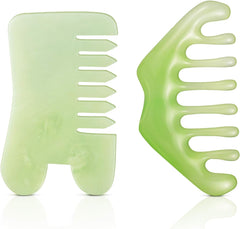 Geiserailie 2 Pieces Jade Combs Massage Stone Hair Gua Sha Scraping Scalp Comb Facial Massage Tool Multifunctional Handheld Head Tools Head Caring Therapy Mother's Day Gift(Elegant Style)