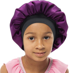 Kids Satin Bonnet Double Layer Wide Elastic Band Sleep Cap Hair Bonnet Silky Night Cap for Toddler Child