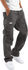 Mens Cargo Pants Elastic Waist Drawstring Relaxed Fit Outdoor Joggers Straight Leg Hiking Workout Pants with