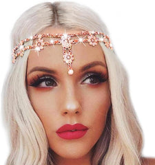 Wedding Headbands Chain Floral Head Jewelry Hair Pieces Crystal Pearl Head Chains Headpiece Festival Costume Bridal Hair Accessories for Women