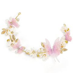 Vividsun Butterfly Headbands Flower Girl Hair Accessory with Pearls Butterfly Tiara for Christmas Birthday Cosplay Headpiece (Purple and gold)